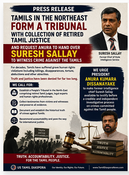 Tamils in the North-East Should Establish a People’s Tribunal and Request President Anura Kumara Dissanayake to Make Suresh Sallay Available as a Witness